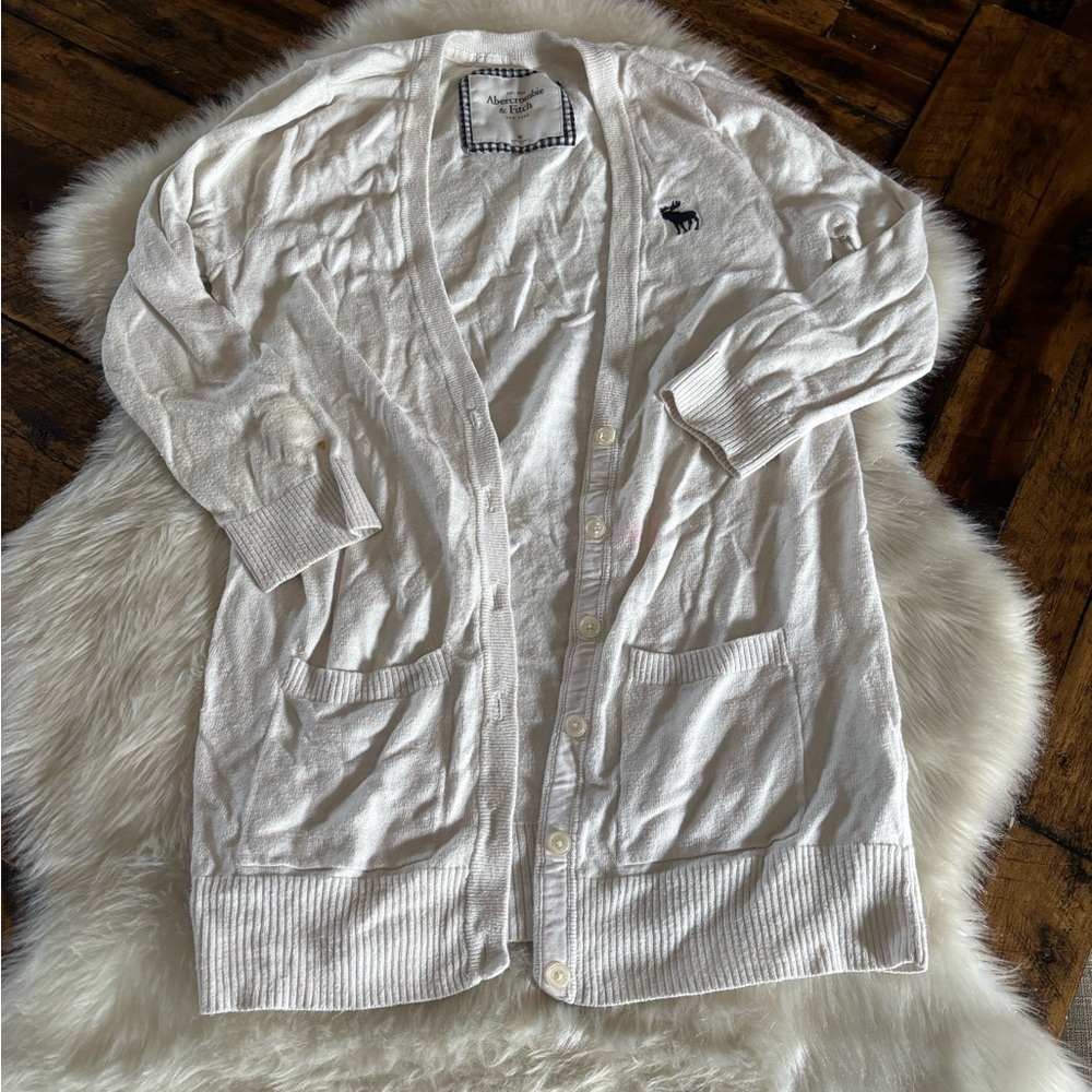 Abercrombie & Fitch Cream Cardigan with Checkered Detail